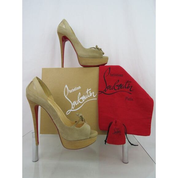 NEW LOUBOUTIN MALEVA 150 PLATFORM PEEP TOE BEIGE SUEDE MESH BOW PUMPS 41.5 11 - Picture 1 of 13